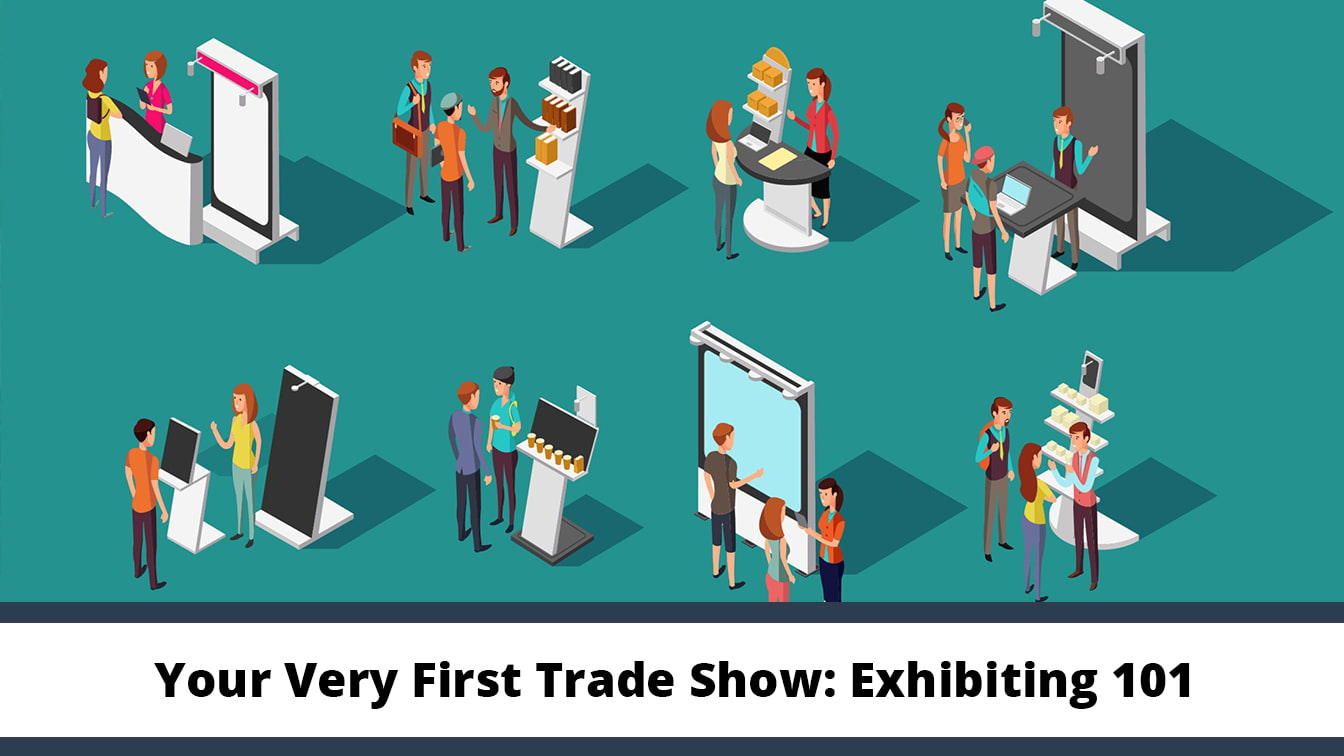 cartoon image of people at a trade show